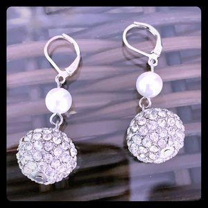 Silver crystal disco ball earrings with pearls